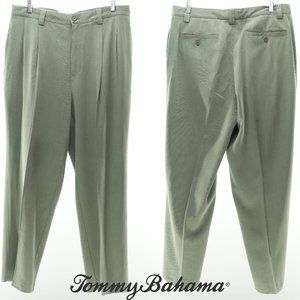 Tommy Bahama Pants 100% Silk Dress Men's Pleated Slacks Size 35 Green